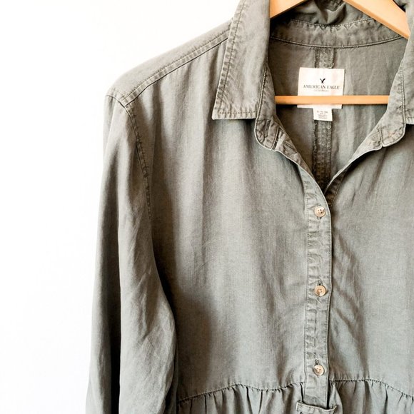 American Eagle Army Green Babydoll Peplum Top XL - Picture 4 of 7